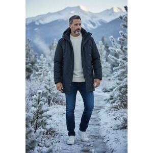 Weatherproof garment co Mens Black Puffer Jacket L fleece Hood Winter Coat warm